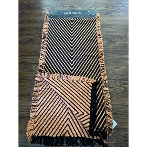 M Design Cristina Chevron Woven Reversible Table Runner 16"x 80" Orange Black